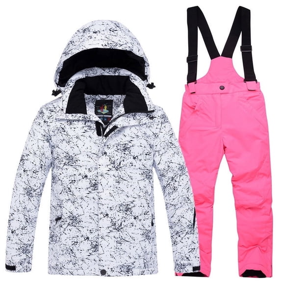 Husipze Printed Hooded Snow Jacket and Bib Pants Set for Kids Waterproof Windproof 2 Piece Snowsuit Ski Boys Girls Suit Winter Coat Overalls Pink 12 Years