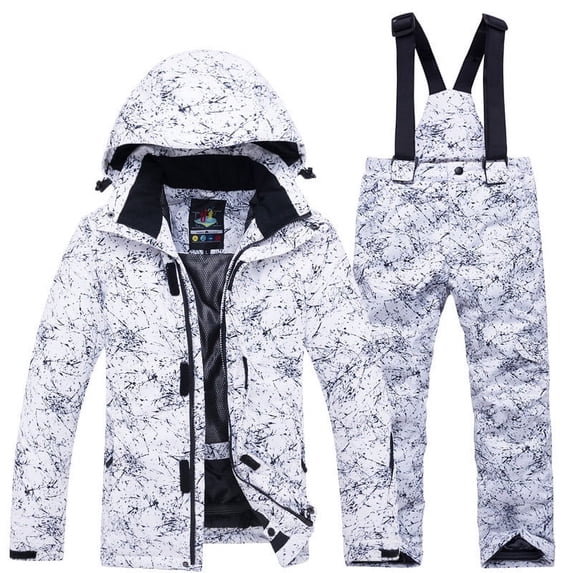 Husipze Printed Hooded Snow Jacket and Bib Pants Set for Kids Waterproof Windproof 2 Piece Snowsuit Ski Boys Girls Suit Winter Coat Overalls White 6 Years