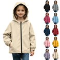 thumbnail image 1 of Husipze Rain Jacket for Kids Hooded Solid Full Zip Waterproof Lightweight Coat Windproof Breathable Girls Boys Outerwear Beige 15-16 Years, 1 of 9