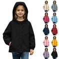 thumbnail image 1 of Husipze Rain Jacket for Kids Hooded Solid Full Zip Waterproof Lightweight Coat Windproof Breathable Girls Boys Outerwear Black 5-6 Years, 1 of 9