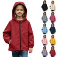 thumbnail image 1 of Husipze Rain Jacket for Kids Hooded Solid Full Zip Waterproof Lightweight Coat Windproof Breathable Girls Boys Outerwear Red 15-16 Years, 1 of 9