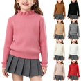 thumbnail image 1 of Husipze Ruffle Mock Neck Sweater for Girl Solid Long Sleeve Ribbed Knit Casual Pullover Fall Winter Warm Basic Layering Jumper Tops Hot Pink 7-8 Years, 1 of 7