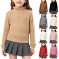 thumbnail image 1 of Husipze Ruffle Mock Neck Sweater for Girl Solid Long Sleeve Ribbed Knit Casual Pullover Fall Winter Warm Basic Layering Jumper Tops Beige 9-10 Years, 1 of 7