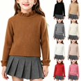 thumbnail image 1 of Husipze Ruffle Mock Neck Sweater for Girl Solid Long Sleeve Ribbed Knit Casual Pullover Fall Winter Warm Basic Layering Jumper Tops Coffee 9-10 Years, 1 of 7