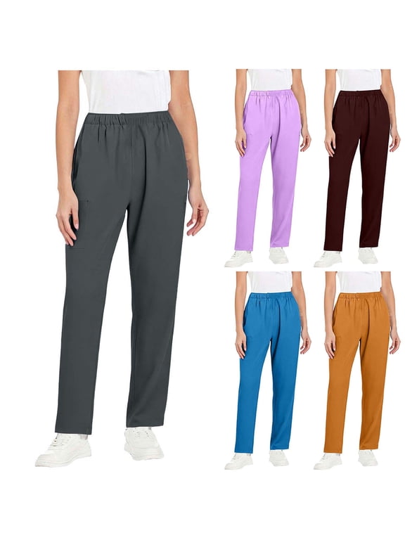 Scrub Pants for Women Straight Leg High Waisted Modern Classic Medical Trousers Elastic Waist Nursing Worker Pant Dark Gray XXL