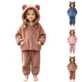 thumbnail image 1 of Husipze Sherpa 2 Piece Fuzzy Set for Girls Fleece Soft Cozy Hoodie with Bear Ear Tapered Elastic Waist Jogger Pants Kids Winter Loungewear Outfit Brown 4 Years, 1 of 8