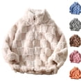 thumbnail image 1 of Husipze Sherpa Fleece Jacket for Kids Checkered Teddy Stand Collar Zip Up Coat Soft Cozy Warm Fall Winter Outerwear Beige 2-3 Years, 1 of 7