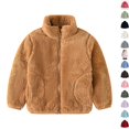 thumbnail image 1 of Husipze Sherpa Fleece Jacket for Kids Solid Stand Collar Full Zip Up Fuzzy Coat Cozy Warm Outerwear with Pockets for Fall Winter Coffee 6 Years, 1 of 9