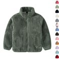 thumbnail image 1 of Husipze Sherpa Fleece Jacket for Kids Solid Stand Collar Full Zip Up Fuzzy Coat Cozy Warm Outerwear with Pockets for Fall Winter Green 6 Years, 1 of 9