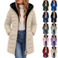 thumbnail image 1 of Husipze Sherpa Fleece Lined Hooded Puffer Winter Coat for Women Mid Length Quilted Full Zip Jacket Casual Insulated Warm Outerwear Beige 3XL, 1 of 7