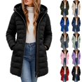 thumbnail image 1 of Husipze Sherpa Fleece Lined Hooded Puffer Winter Coat for Women Mid Length Quilted Full Zip Jacket Casual Insulated Warm Outerwear Black 3XL, 1 of 7