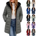 thumbnail image 1 of Husipze Sherpa Fleece Lined Hooded Puffer Winter Coat for Women Mid Length Quilted Full Zip Jacket Casual Insulated Warm Outerwear Gray S, 1 of 7