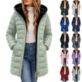 thumbnail image 1 of Husipze Sherpa Fleece Lined Hooded Puffer Winter Coat for Women Mid Length Quilted Full Zip Jacket Casual Insulated Warm Outerwear Mint Green XL, 1 of 7