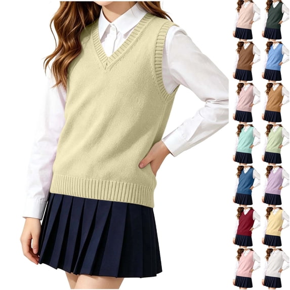 Husipze Sleeveless Sweater Vest for Girl Knit School Uniform Pullover Lightweight Breathable Preppy Layering Top Gold 5-6 Years