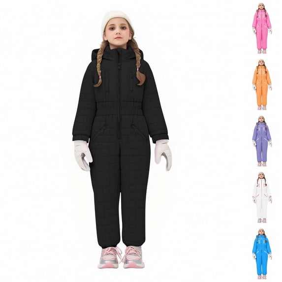 Husipze Snow Suit for Kids Toddler Jumpsuit Boys Girls Insulated Snowsuit Solid One Piece Ski Suit Snowproof Hooded Winter Overalls Black 5 Years