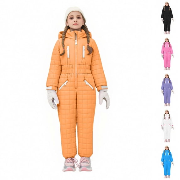 Husipze Snow Suit for Kids Toddler Jumpsuit Boys Girls Insulated Snowsuit Solid One Piece Ski Suit Snowproof Hooded Winter Overalls Orange 11 Years