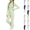 thumbnail image 1 of Husipze Sports Two Piece Yoga Set Girls Straight Leg Elastic Waist Flare Soft Pants and Stretchy Athletic Zipper Jacket Sweatsuit for Kids Green 14-15 Years, 1 of 8