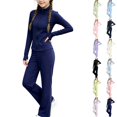 thumbnail image 1 of Husipze Sports Two Piece Yoga Set Girls Straight Leg Elastic Waist Flare Soft Pants and Stretchy Athletic Zipper Jacket Sweatsuit for Kids Navy 7-8 Years, 1 of 9