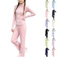 thumbnail image 1 of Husipze Sports Two Piece Yoga Set Girls Straight Leg Elastic Waist Flare Soft Pants and Stretchy Athletic Zipper Jacket Sweatsuit for Kids Pink 5-6 Years, 1 of 9