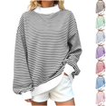 thumbnail image 1 of Husipze Striped Mock Neck Sweatshirt for Women Long Sleeve Loose Oversized Fit Casual Pullover Sweatshirt Black S, 1 of 8