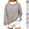 thumbnail image 1 of Husipze Striped Mock Neck Sweatshirt for Women Long Sleeve Loose Oversized Fit Casual Pullover Sweatshirt Brown L, 1 of 8
