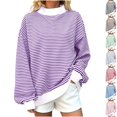 thumbnail image 1 of Husipze Striped Mock Neck Sweatshirt for Women Long Sleeve Loose Oversized Fit Casual Pullover Sweatshirt Purple S, 1 of 8