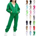thumbnail image 1 of Husipze Sweat Suit Set 2 Piece Zip up Hooded Sweatshirt and Tapered Jogger Sweatpants with Pockets Soft Fleece Tracksuit Green 5-6 Years, 1 of 6