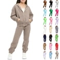 thumbnail image 1 of Husipze Sweat Suit Set 2 Piece Zip up Hooded Sweatshirt and Tapered Jogger Sweatpants with Pockets Soft Fleece Tracksuit Khaki 7-8 Years, 1 of 6