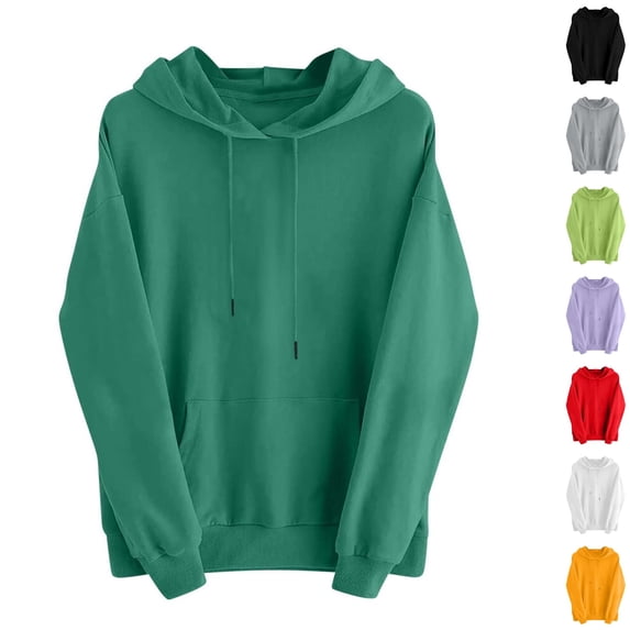 Husipze Sweatshirt for Women Oversized Long Sleeve Drawstring Fall Winter Casual Solid Hooded Pullover with Pockets Green S