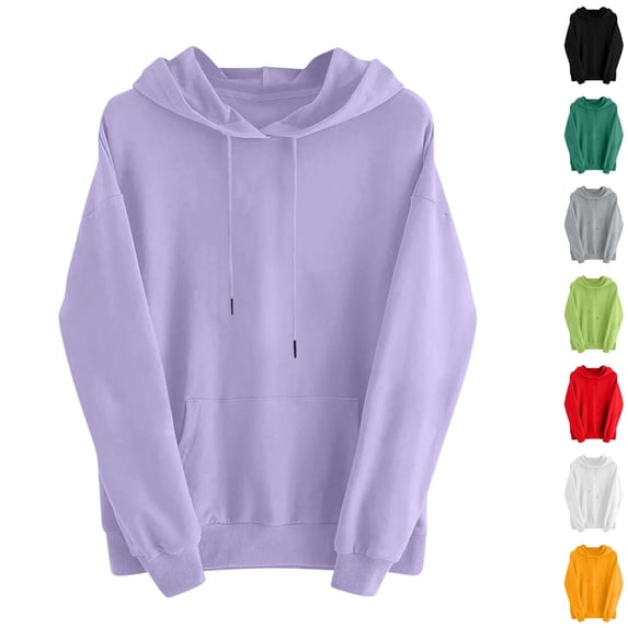 Husipze Sweatshirt for Women Oversized Long Sleeve Drawstring Fall Winter Casual Solid Hooded Pullover with Pockets Purple 2XL