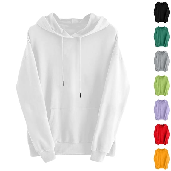 Husipze Sweatshirt for Women Oversized Long Sleeve Drawstring Fall Winter Casual Solid Hooded Pullover with Pockets White L