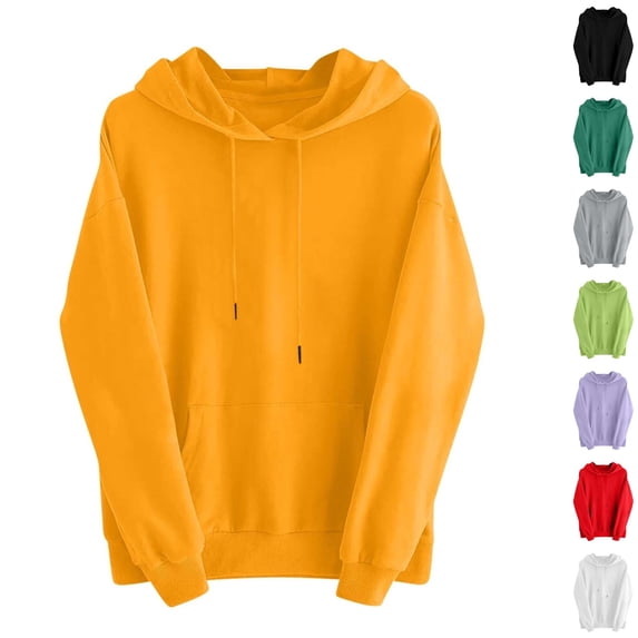 Husipze Sweatshirt for Women Oversized Long Sleeve Drawstring Fall Winter Casual Solid Hooded Pullover with Pockets Yellow XL