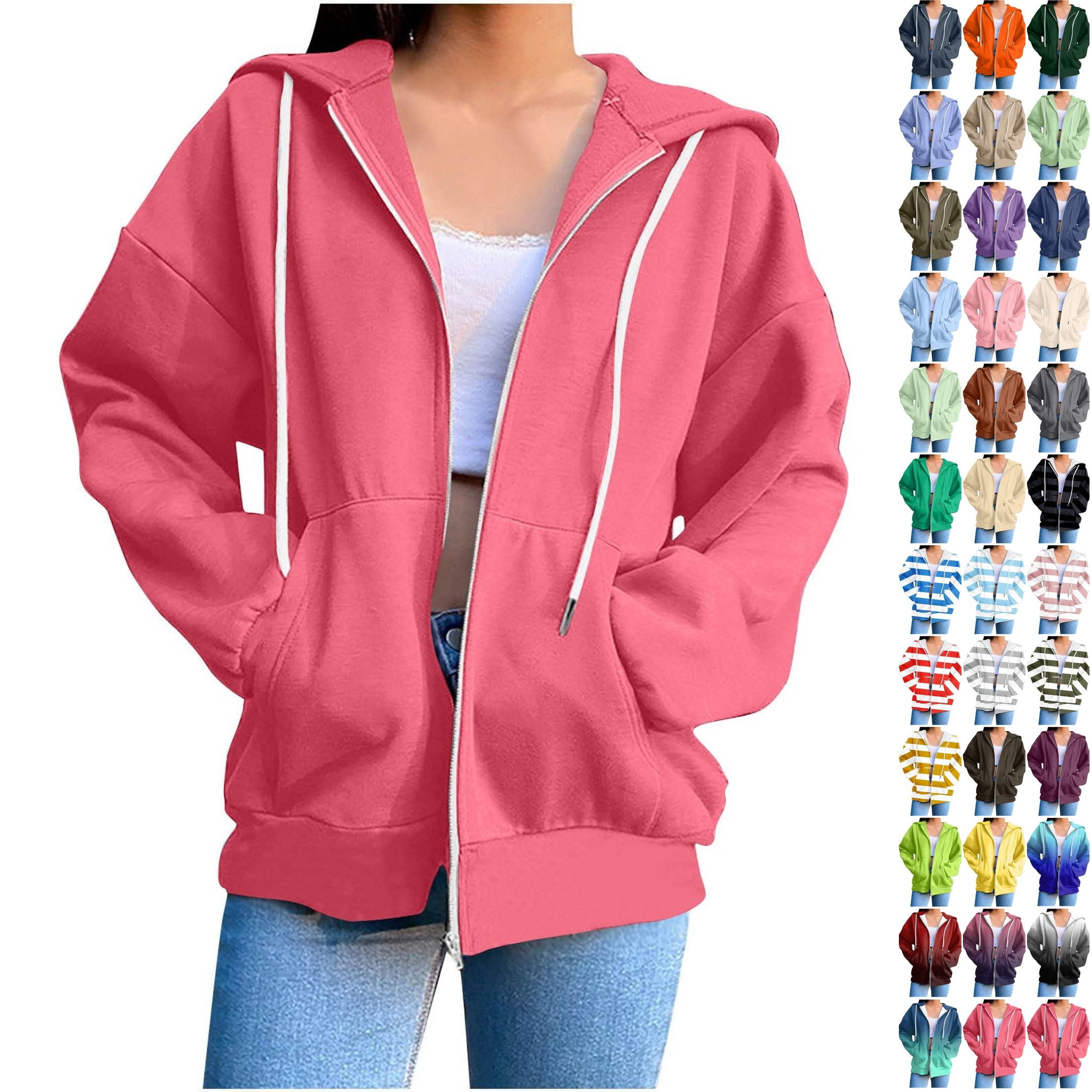 Husipze Sweatshirt for Women Zip Up Long Sleeve Drawstring Oversized ...