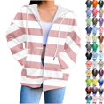 thumbnail image 1 of Husipze Sweatshirt for Women Striped Zip Up Long Sleeve Drawstring Oversized Casual Fashion Hooded Sweatshirt with Pockets Pink XL, 1 of 6