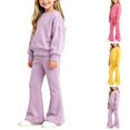 thumbnail image 1 of Husipze Sweatsuit Flare Leg Elastic Waist Bell Bottom Soft Fleece Sweatpants Solid Crewneck Pullover Sweatshirts Girls Two Piece Sweatshirt Set Purple 5-6 Years, 1 of 6