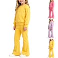 thumbnail image 1 of Husipze Sweatsuit Flare Leg Elastic Waist Bell Bottom Soft Fleece Sweatpants Solid Crewneck Pullover Sweatshirts Girls Two Piece Sweatshirt Set Yellow 5-6 Years, 1 of 6
