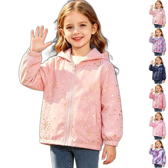 Husipze Toddler Cute Printed Hooded Windbreaker Jacket Girls Boys Full Zip Fleece Lined Lightweight Coat Long Sleeve Windproof Outerwear Pink 2 Years