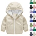 thumbnail image 1 of Husipze Toddler Hooded Rain Jacket Full Zip Windbreaker Waterproof Windproof Casual Outerwear Solf Lightweight Raincoat for Kid Beige 18 Months, 1 of 8
