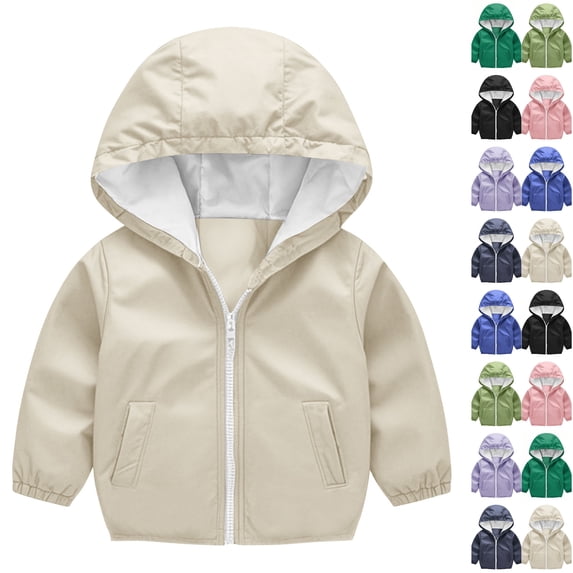 Husipze Toddler Hooded Rain Jacket Full Zip Windbreaker Waterproof Windproof Casual Outerwear Solf Lightweight Raincoat for Kid Beige 18 Months
