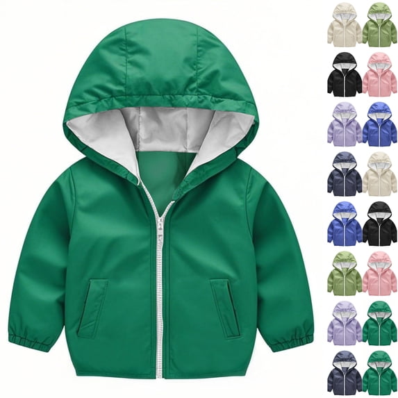 Husipze Toddler Hooded Rain Jacket Full Zip Windbreaker Waterproof Windproof Casual Outerwear Solf Lightweight Raincoat for Kid Green 3 Years