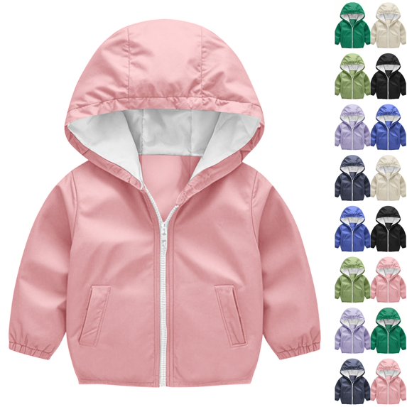 Husipze Toddler Hooded Rain Jacket Full Zip Windbreaker Waterproof Windproof Casual Outerwear Solf Lightweight Raincoat for Kid Pink 6 Years