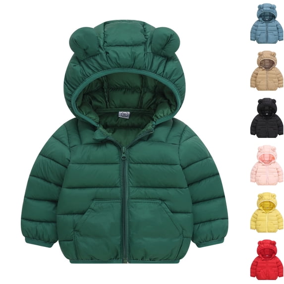 Husipze Toddler Lightweight Puffer Quilted Jackets Girls Boys Full Zip Winter Coat Insulated Outerwear with Bear Ear Hood Green 7-8 Years