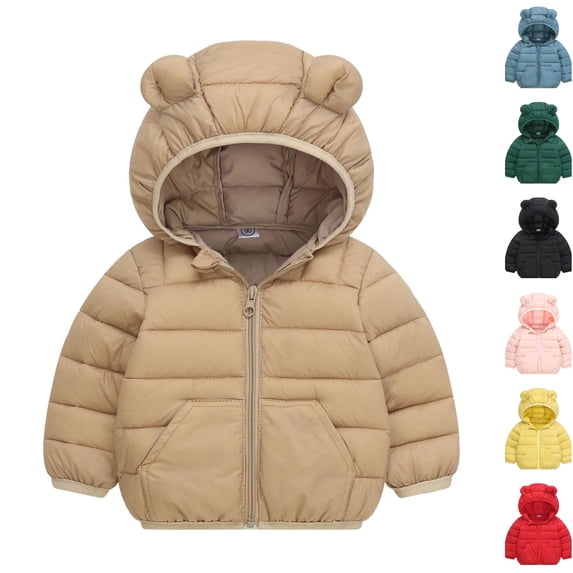 Husipze Toddler Lightweight Puffer Quilted Jackets Girls Boys Full Zip Winter Coat Insulated Outerwear with Bear Ear Hood Khaki 2-3 Years