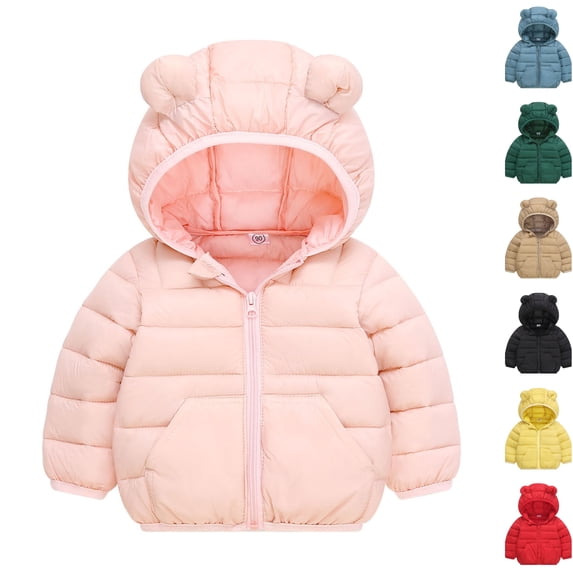 Husipze Toddler Lightweight Puffer Quilted Jackets Girls Boys Full Zip Winter Coat Insulated Outerwear with Bear Ear Hood Pink 3-4 Years