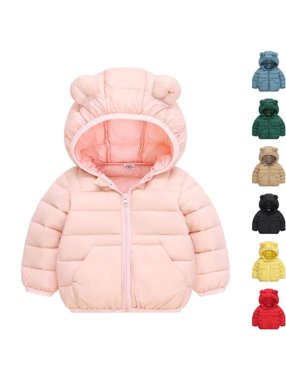 Toddler Lightweight Puffer Quilted Jackets Girls Boys Full Zip Winter Coat Insulated Outerwear with Bear Ear Hood Pink 3-4 Years