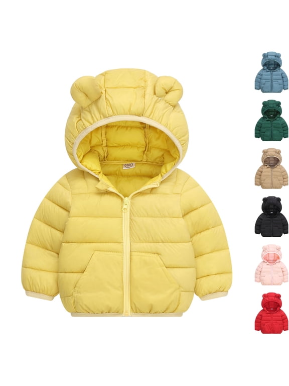Toddler Lightweight Puffer Quilted Jackets Girls Boys Full Zip Winter Coat Insulated Outerwear with Bear Ear Hood Yellow 1-2 Years