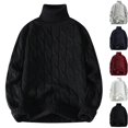 thumbnail image 1 of Husipze Turtleneck Cable Knit Sweater for Men Long Sleeve Oversized Loose Fit Chunky Thick Knit Braided Pattern Casual Cozy Warm Pullover Tops Black M, 1 of 4