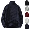 thumbnail image 1 of Husipze Turtleneck Cable Knit Sweater for Men Long Sleeve Oversized Loose Fit Chunky Thick Knit Braided Pattern Casual Cozy Warm Pullover Tops Navy 2XL, 1 of 4
