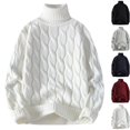 thumbnail image 1 of Husipze Turtleneck Cable Knit Sweater for Men Long Sleeve Oversized Loose Fit Chunky Thick Knit Braided Pattern Casual Cozy Warm Pullover Tops White 3XL, 1 of 8