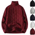 thumbnail image 1 of Husipze Turtleneck Cable Knit Sweater for Men Long Sleeve Oversized Loose Fit Chunky Thick Knit Braided Pattern Casual Cozy Warm Pullover Tops Wine L, 1 of 4